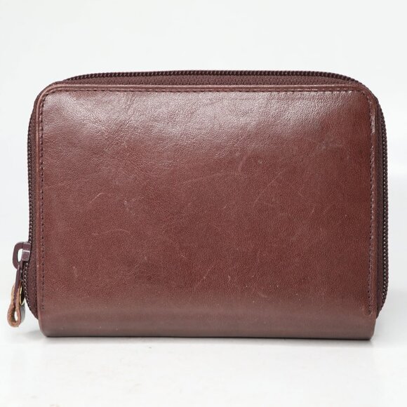 MANCINI Unisex Leather Medium Clutch Wallet Brown Plaid Lining Travel - Picture 6 of 10